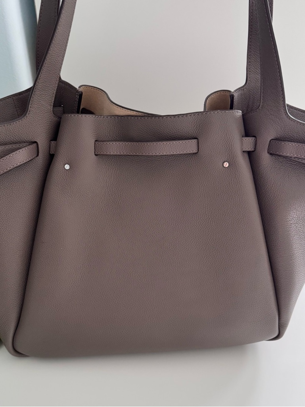 Tory Burch Large Romy Grey Wild Mushroom Tote Bag - Picture 4 of 16
